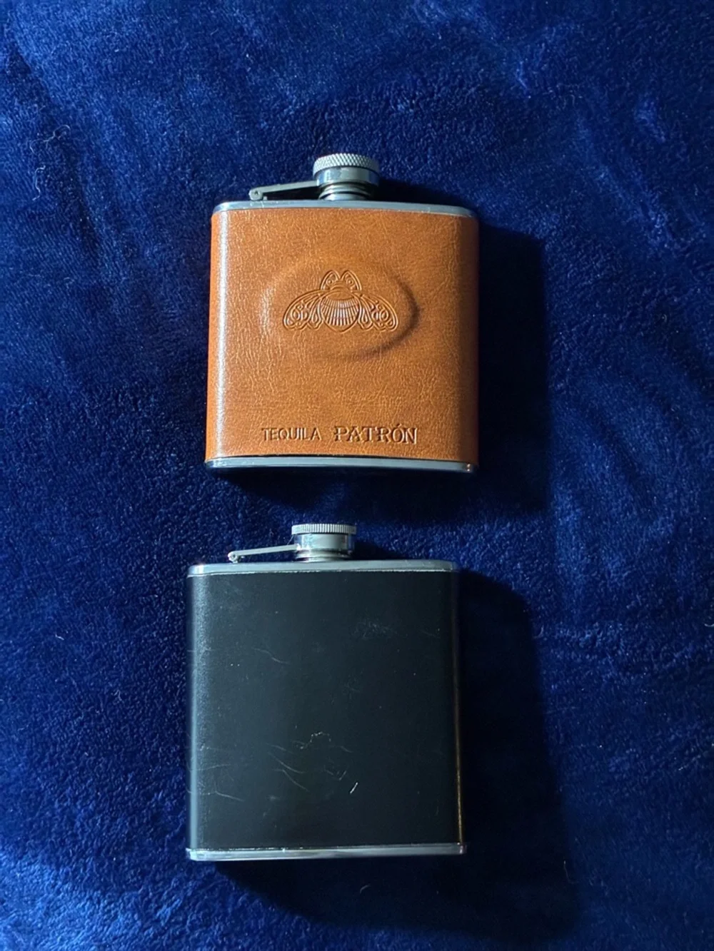 Leather-Covered Hip Flask Set - Brown & Black